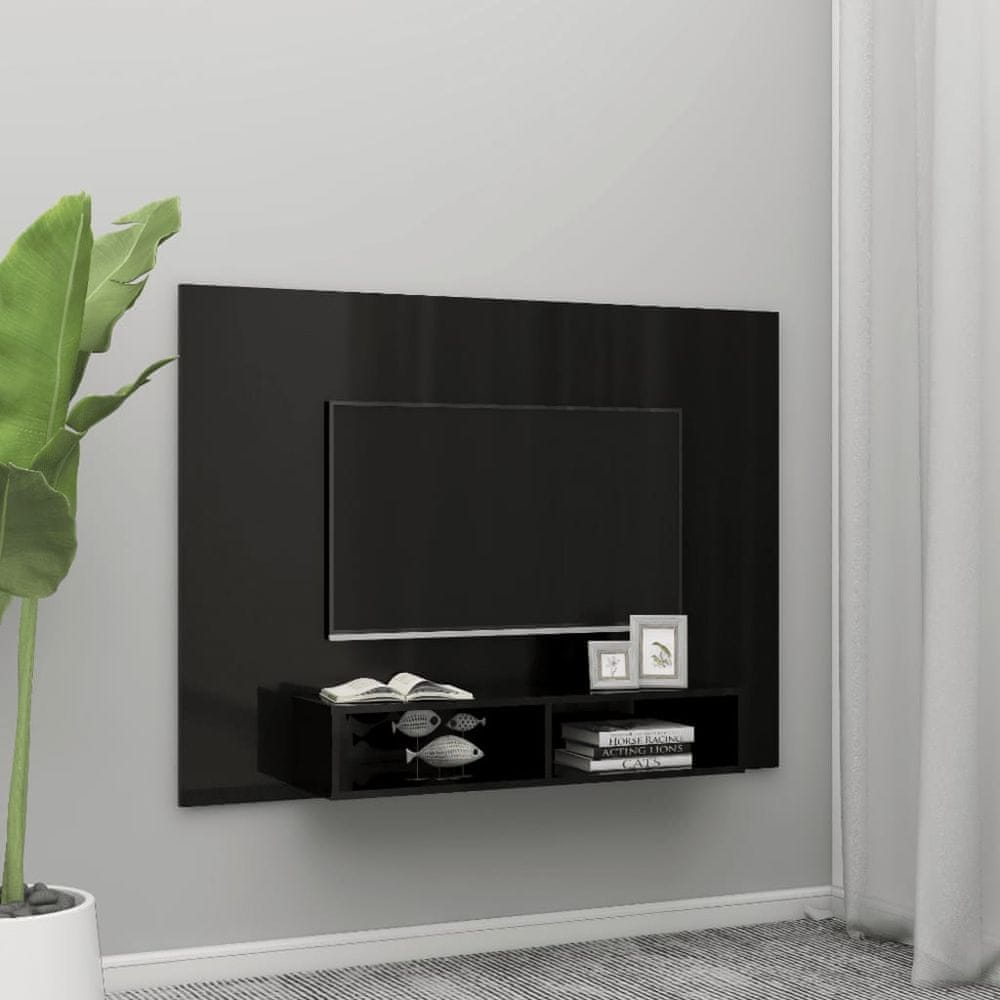 Vidaxl Nástenná TV skrinka lesklá čierna 135x23,5x90 cm drevotrieska